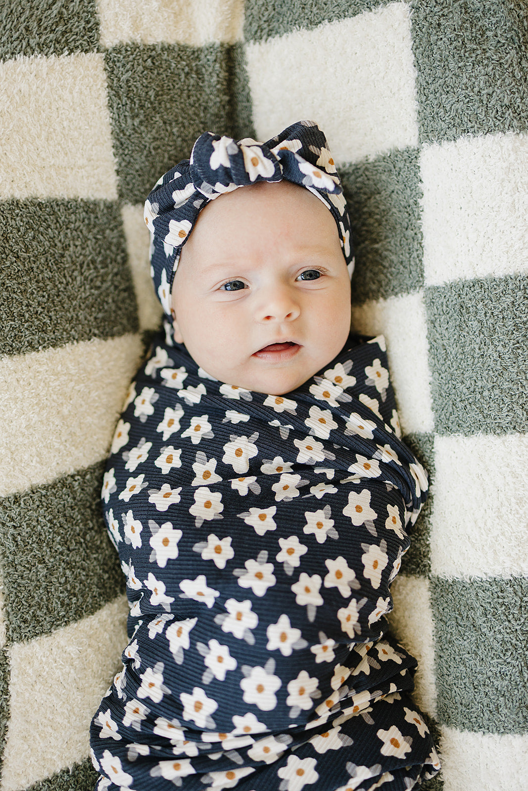 Mebie Baby Bamboo Head Wrap - Navy Daisy