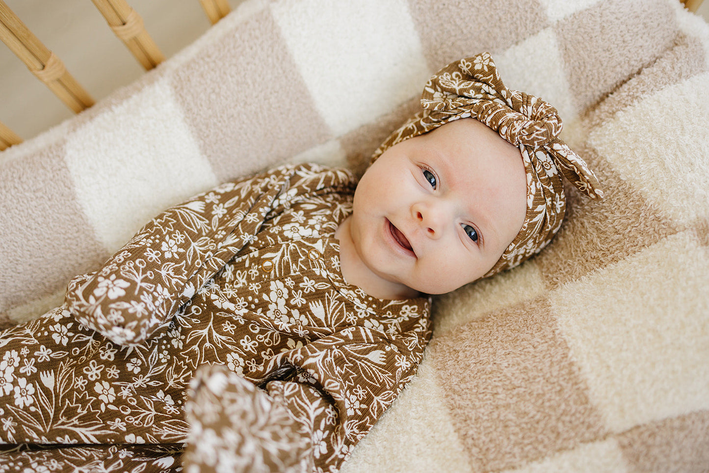 Mebie Baby Bamboo Head Wrap - Brown Floral