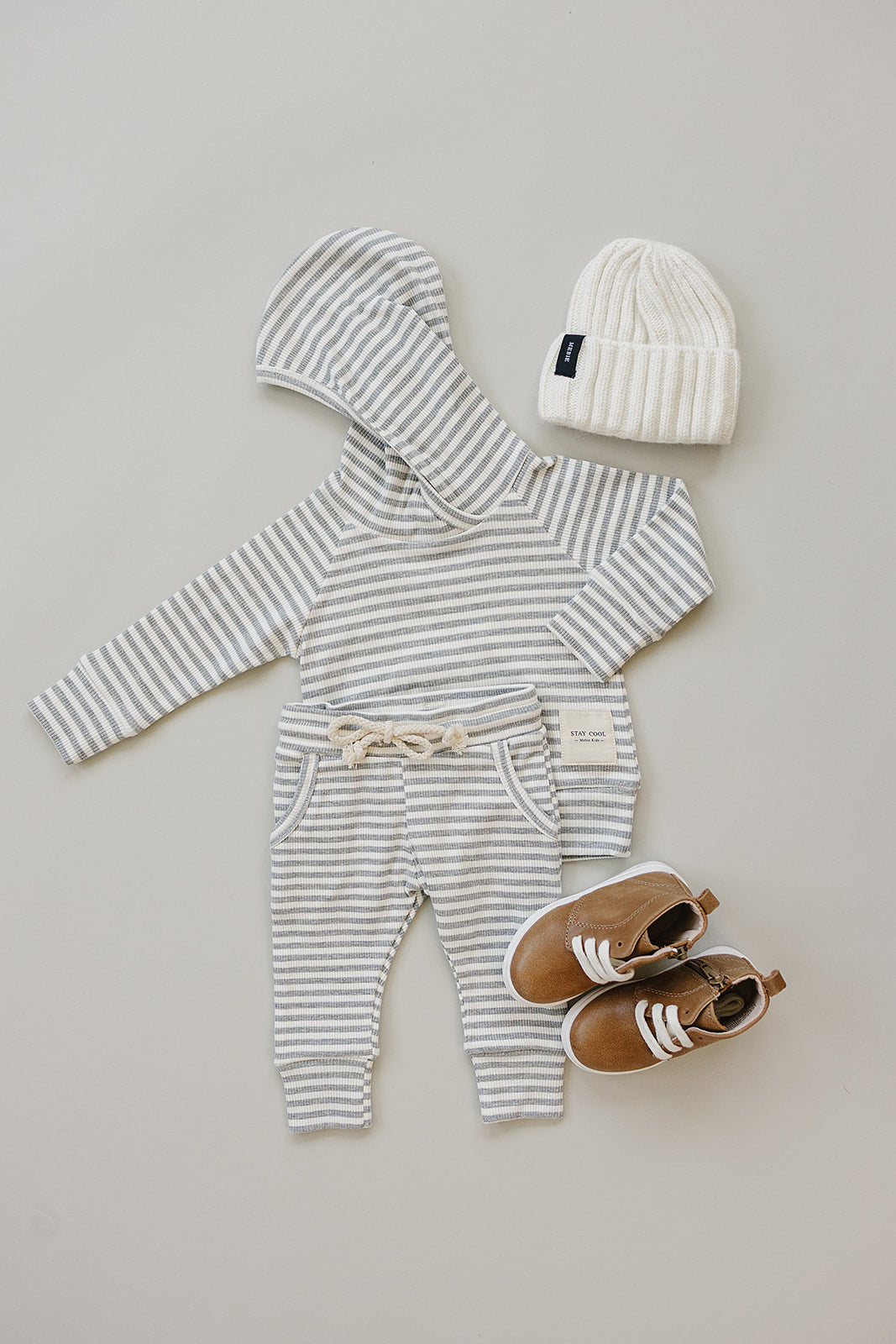 Mebie Baby Grey Striped Hooded Set