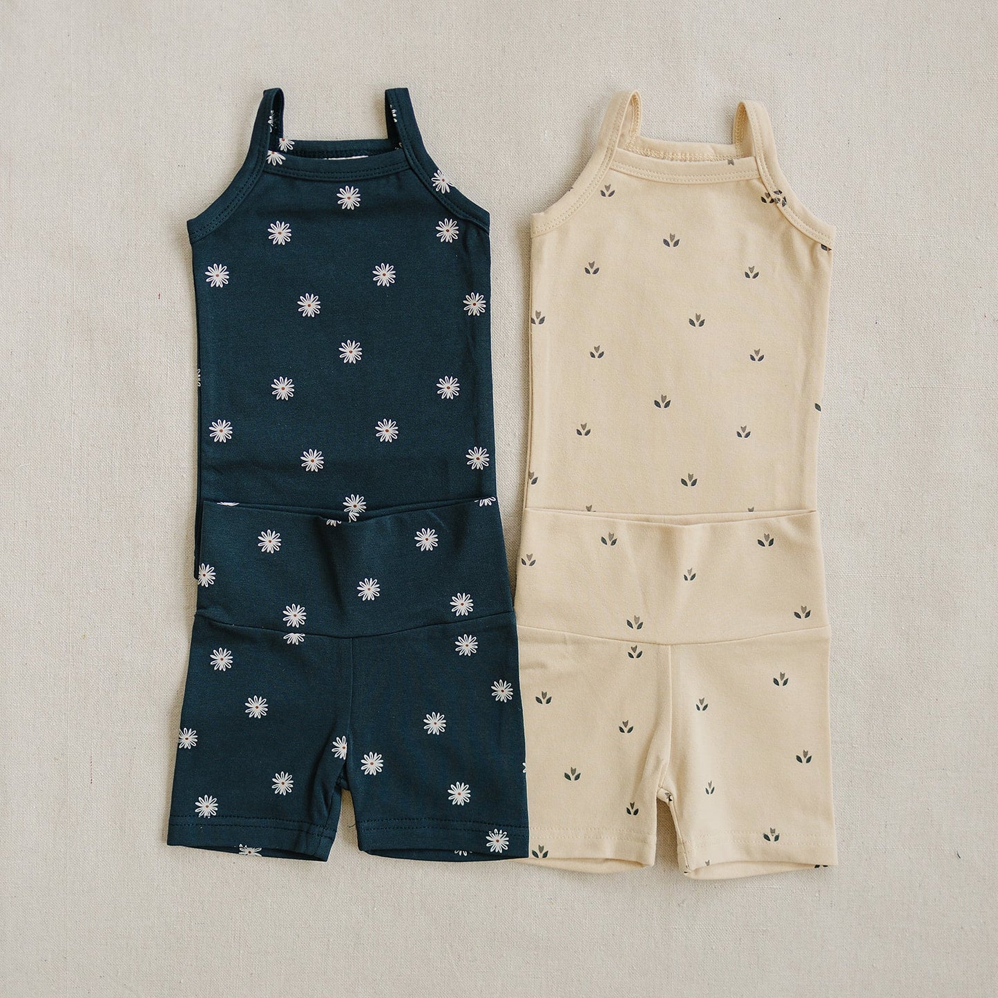 Mebie Baby Tank + Biker Short Set - Cream Tulips
