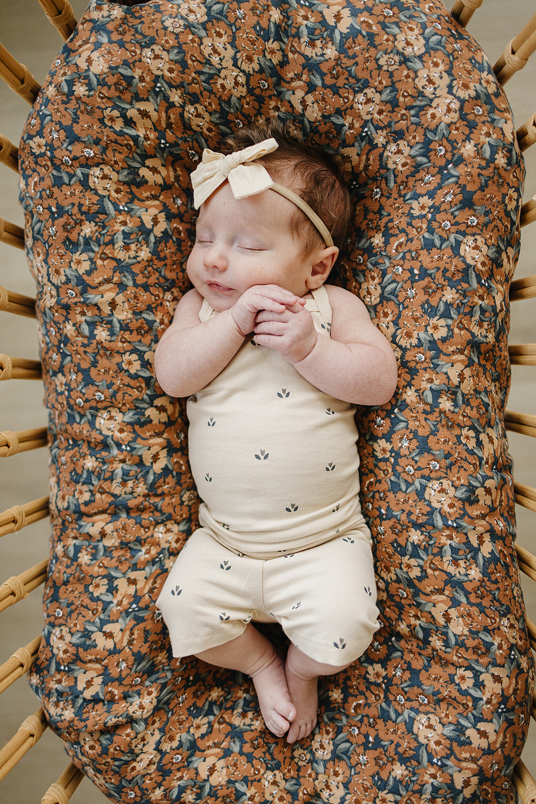 Mebie Baby Tank + Biker Short Set - Cream Tulips