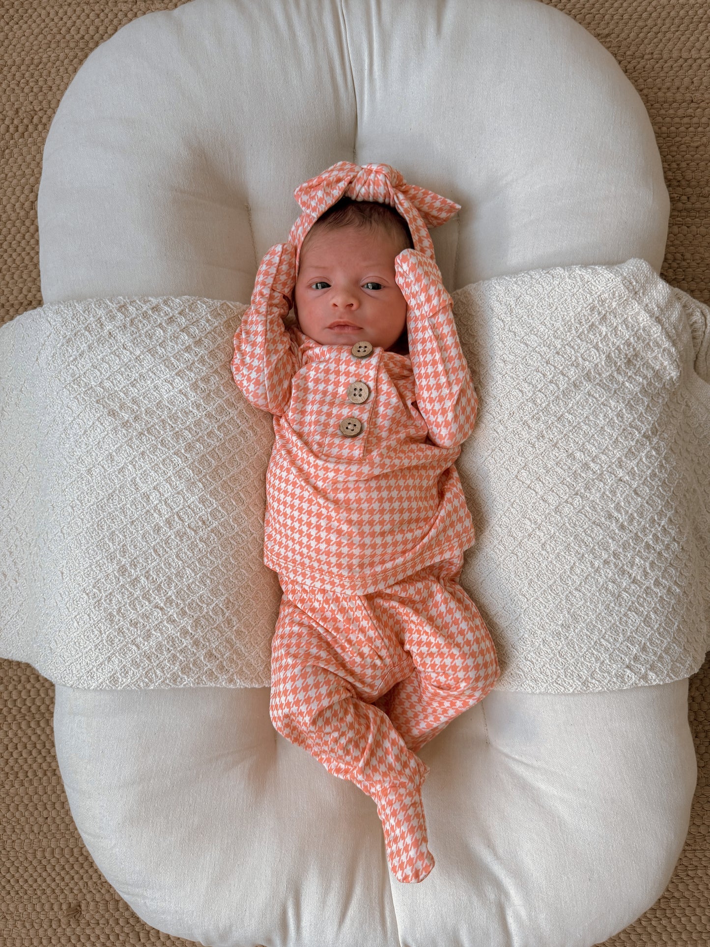 Knotted Bow - Pink Houndstooth