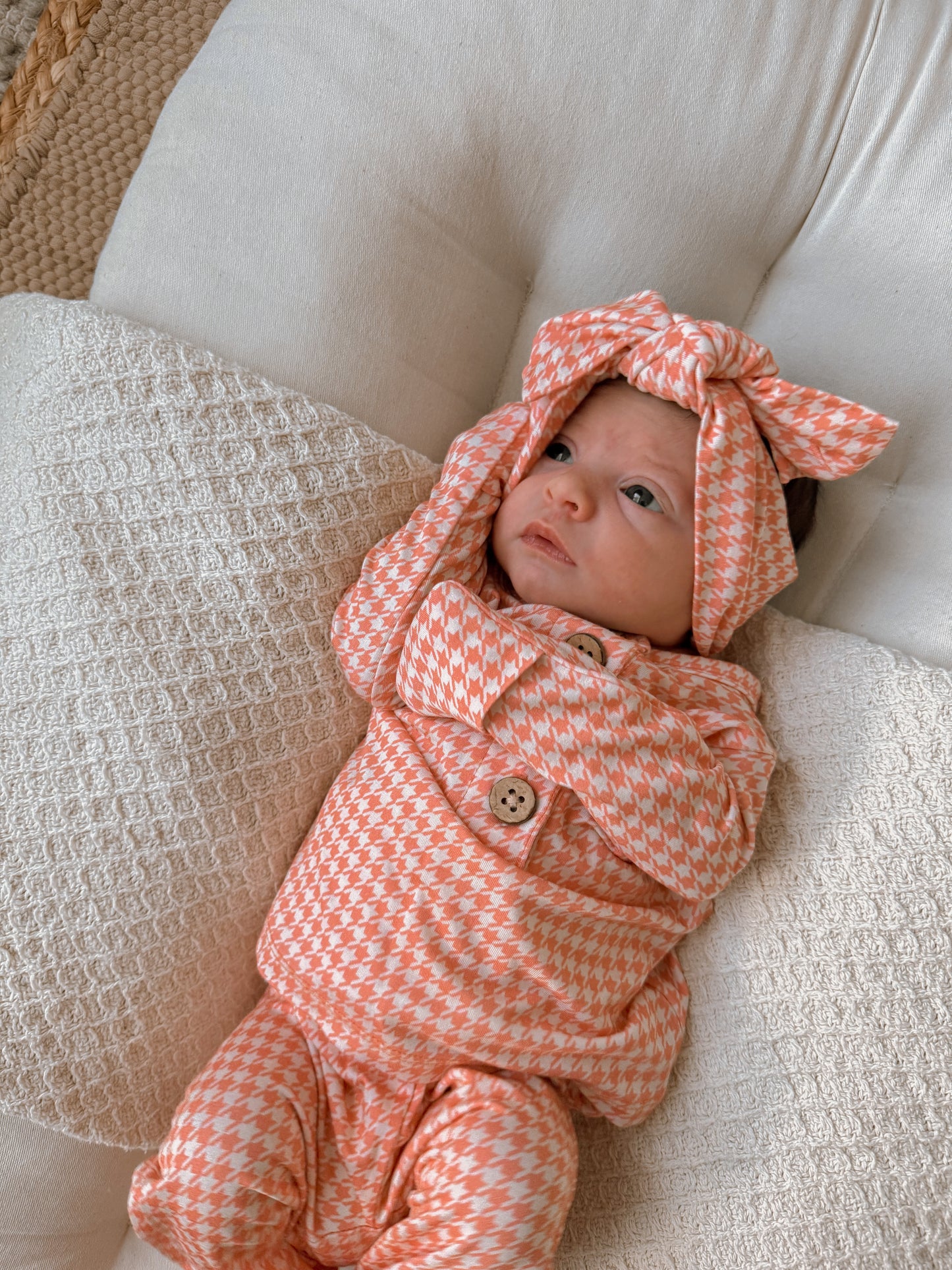 Knotted Bow - Pink Houndstooth