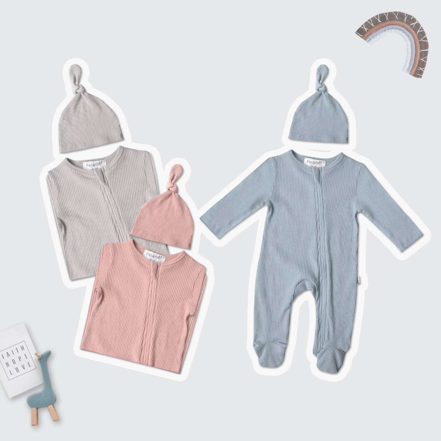 Petelulu Ribbed Romper + Hat Set