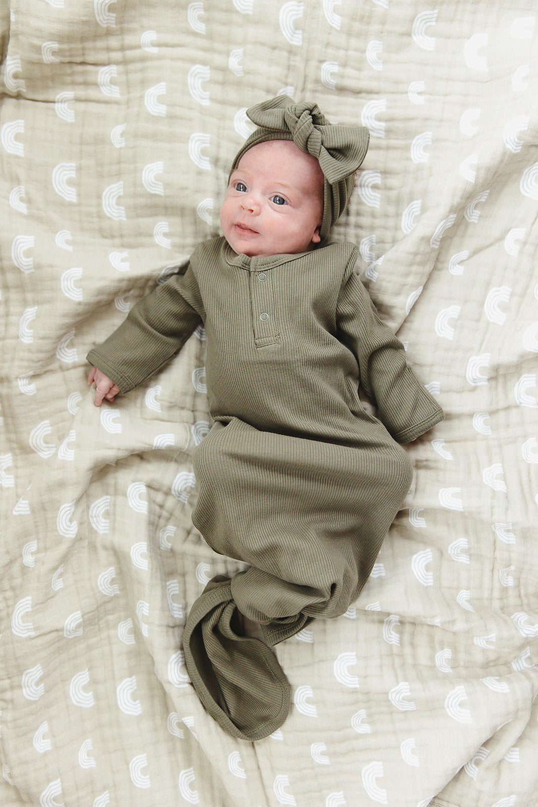 Mebie Baby Ribbed Knot Gown - Winter Green
