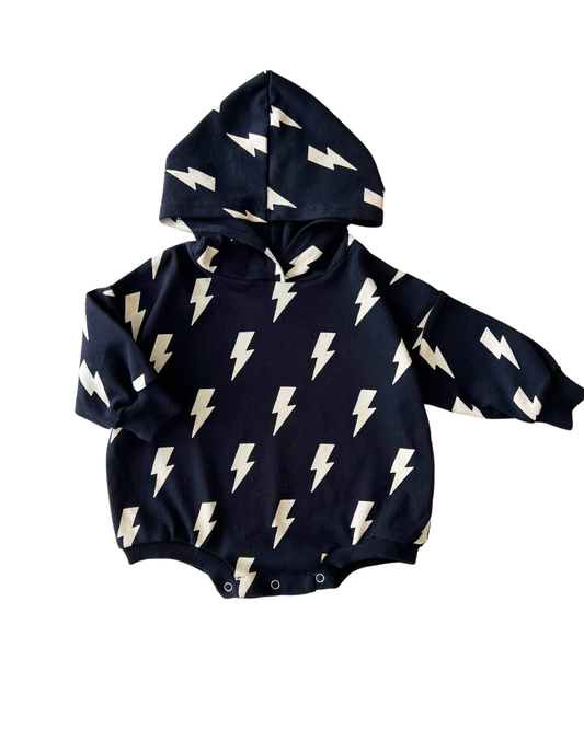 LPK Hooded Bubble Romper - Black Bolts