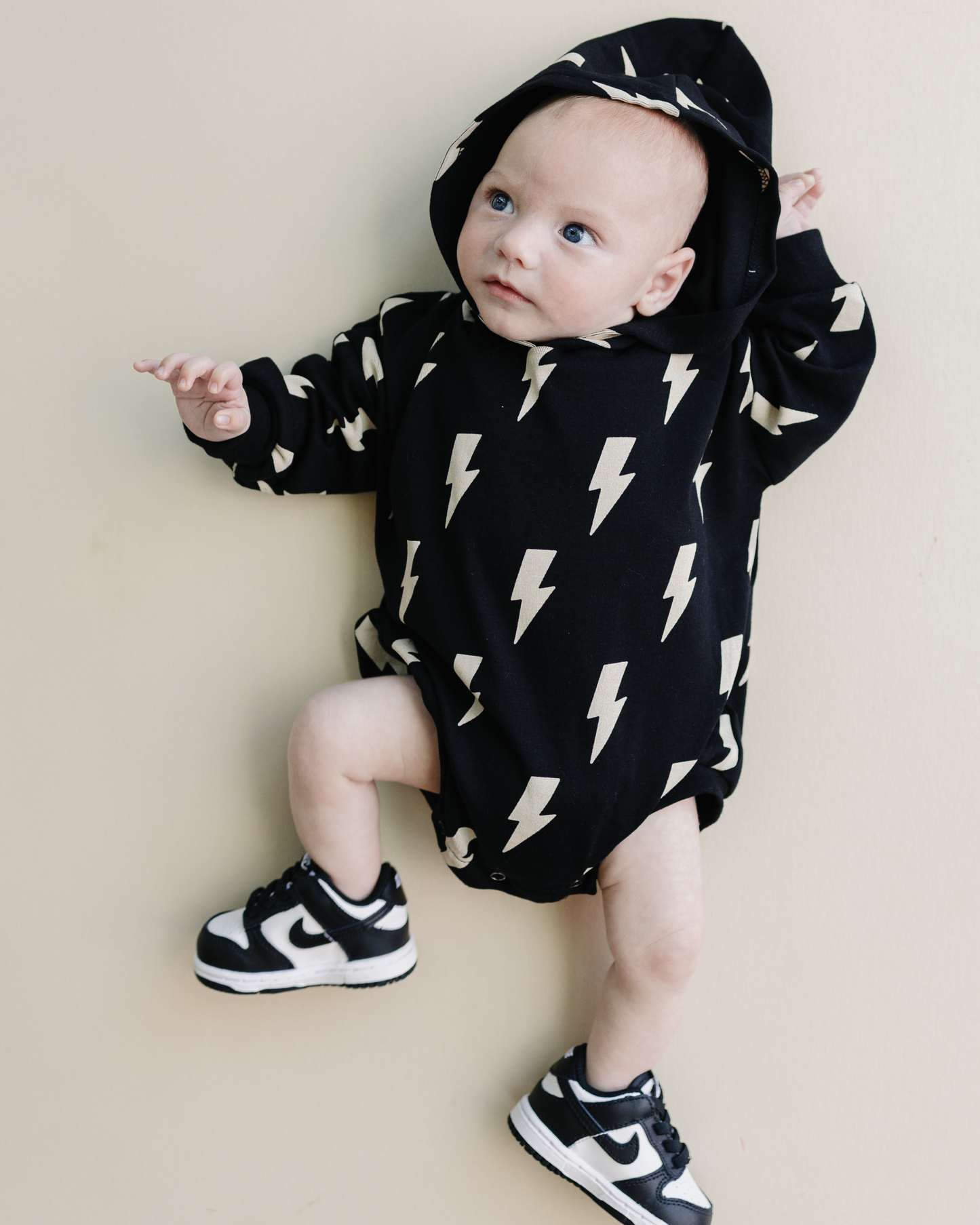 LPK Hooded Bubble Romper - Black Bolts - Atara & Co