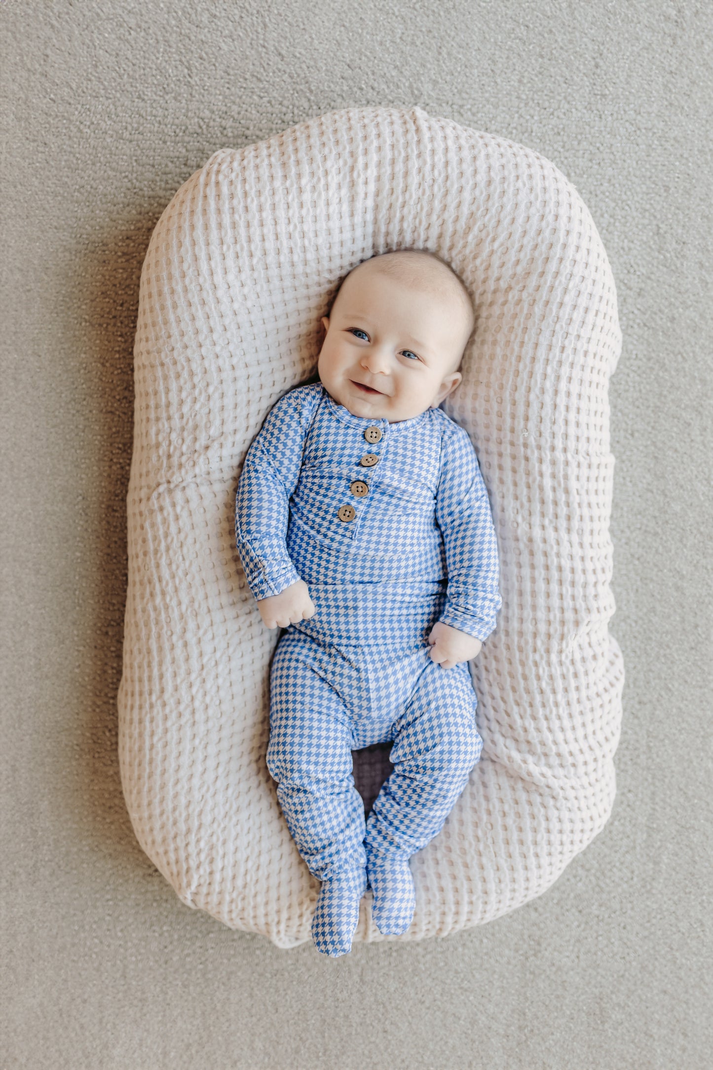 Top + Bottoms Set - Blue Houndstooth