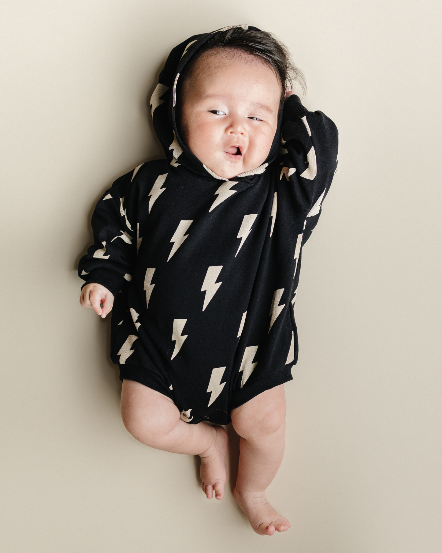 LPK Hooded Bubble Romper - Black Bolts - Atara & Co