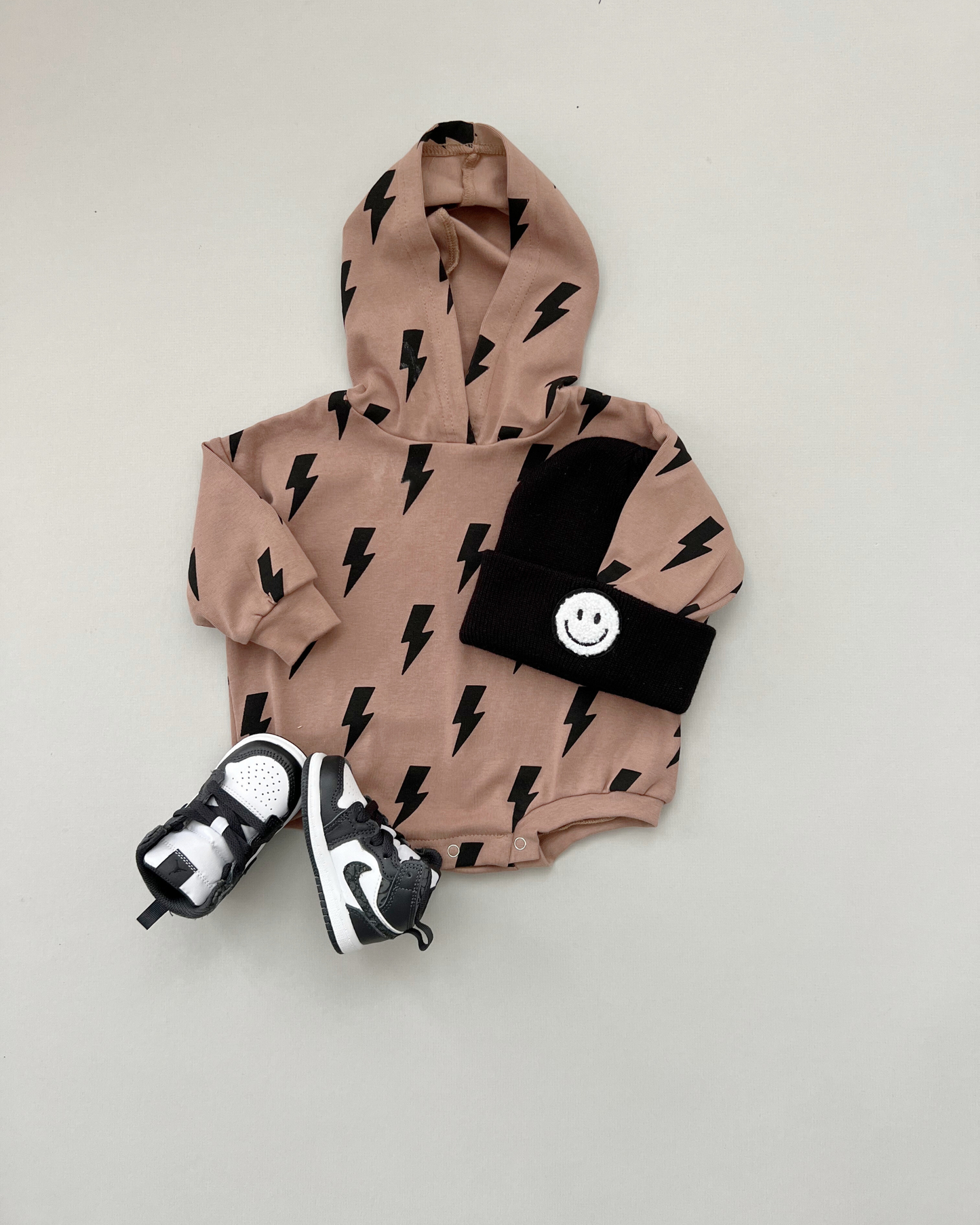 LPK Hooded Bubble Romper - Mocha Bolts