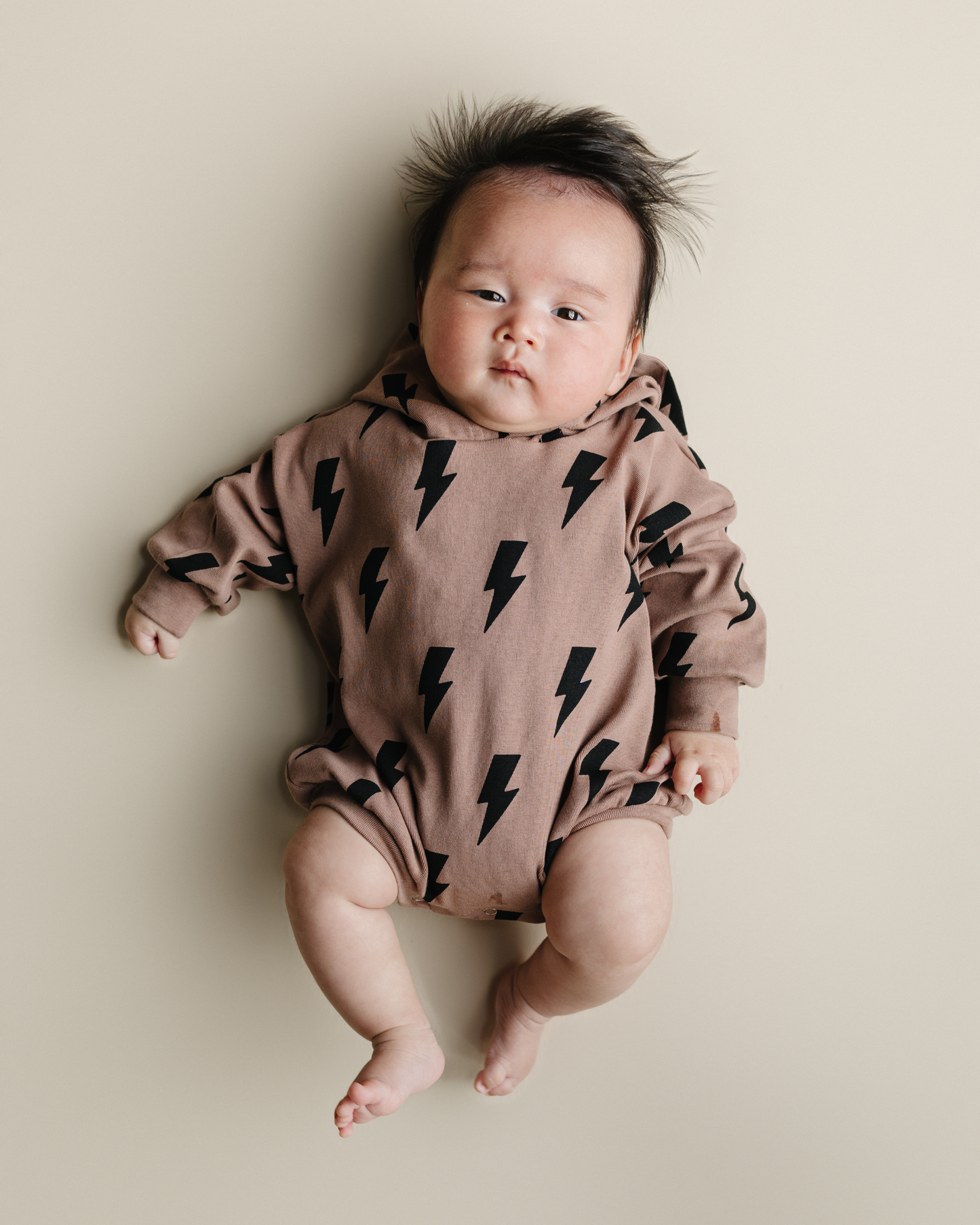 LPK Hooded Bubble Romper - Mocha Bolts