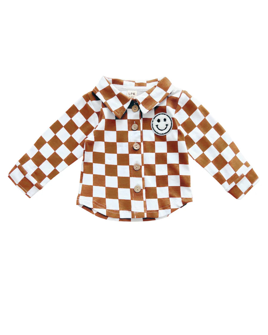 LPK Cotton Shacket - Smiley Checkered Copper