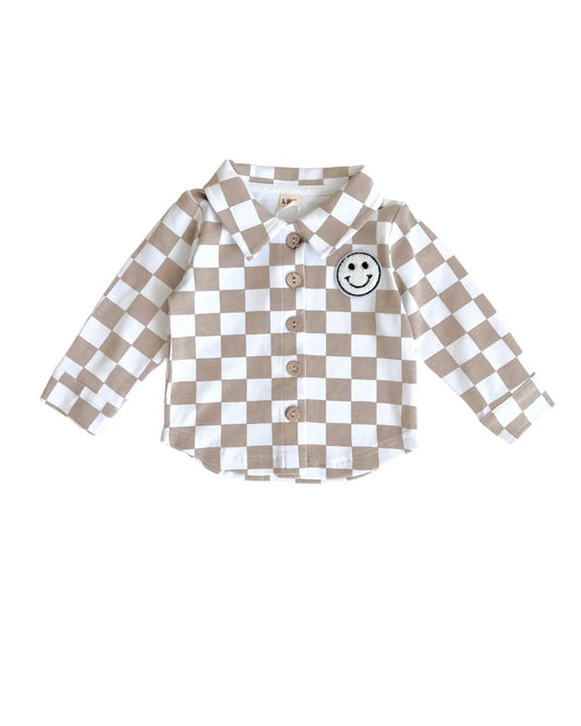 LPK Cotton Shacket - Smiley Checkered Latte