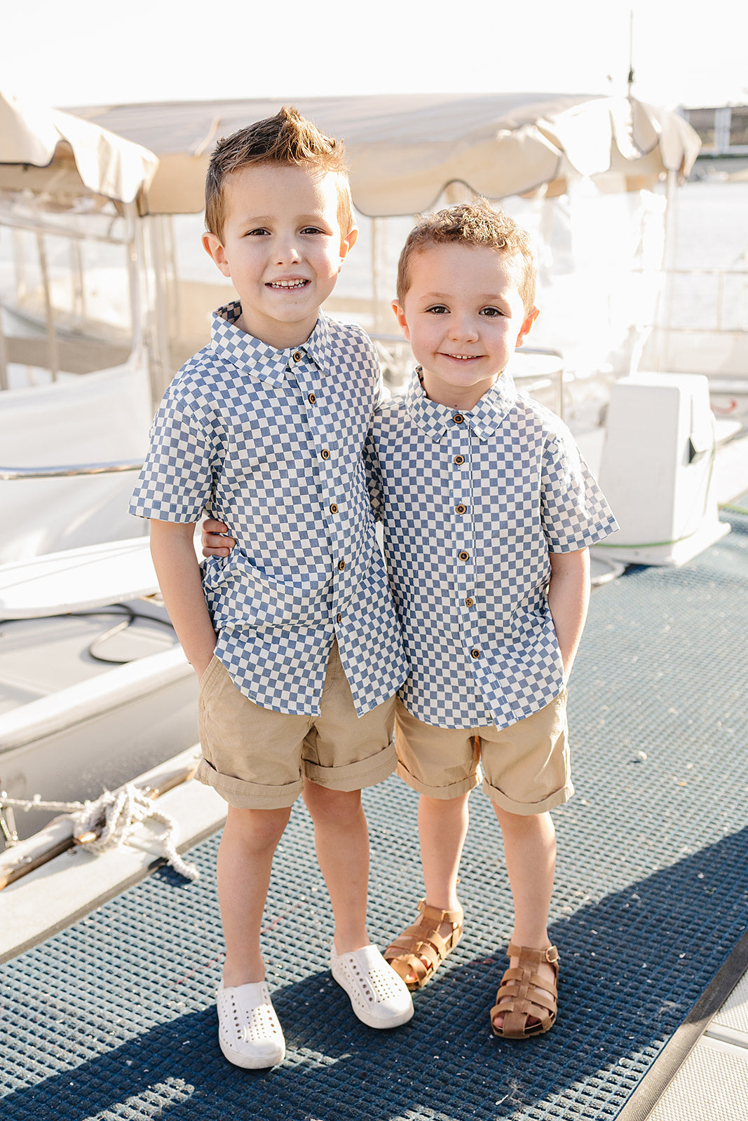 Mebie Baby Blue Checkered Linen Button Up Shirt