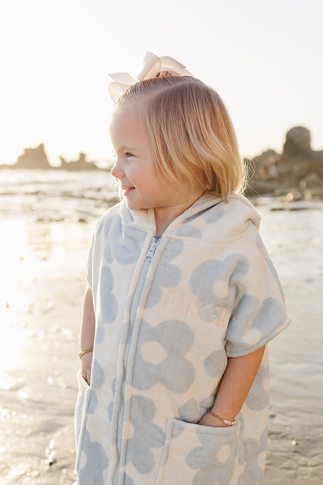 Mebie Baby Coastal Floral Zip-Up Organic Cotton Beach Poncho