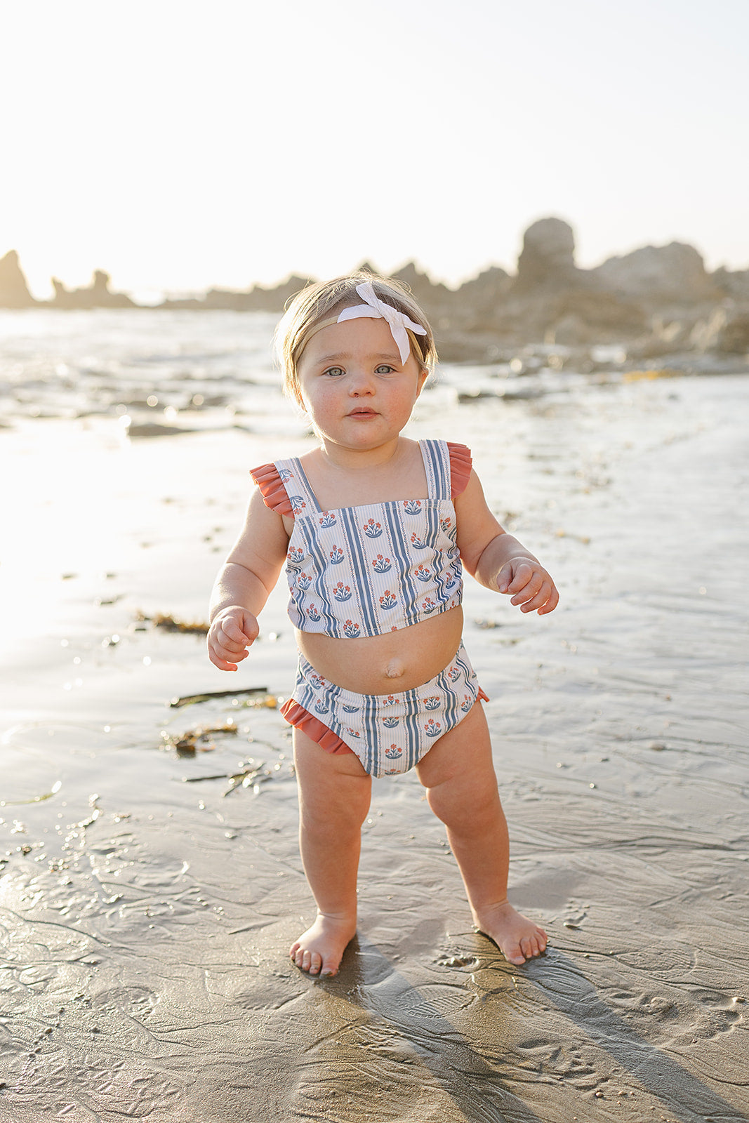 Mebie Baby Block Print Floral Ruffle Bikini Set