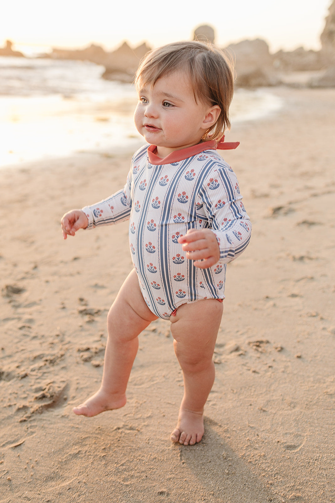 Mebie Baby Block Print Floral One Piece Swimsuit