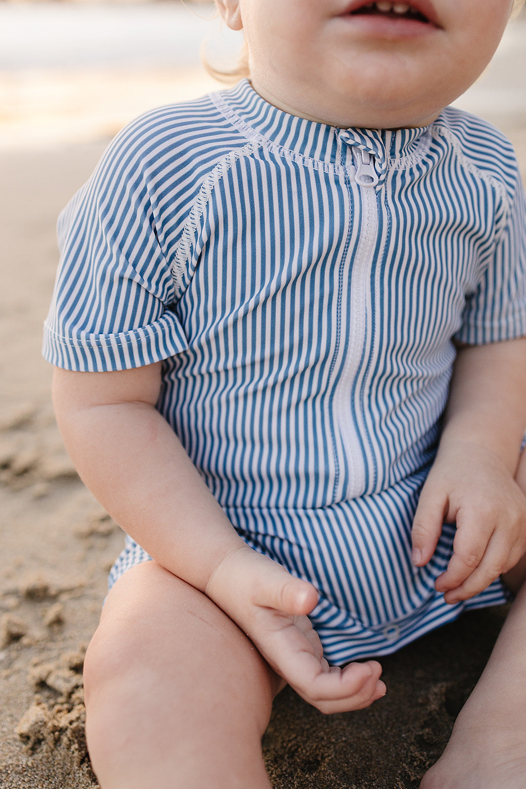 Mebie Baby Blue Stripe Zipper Swimsuit