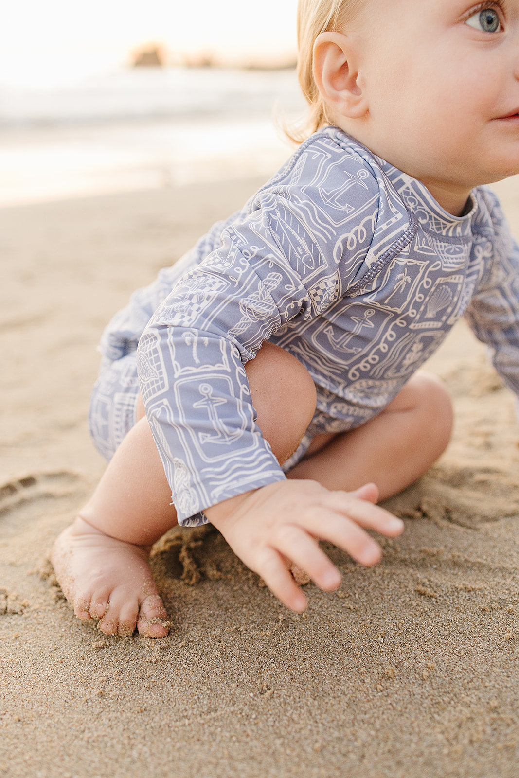 Mebie Baby Blue Beach Long Sleeve Swim Set