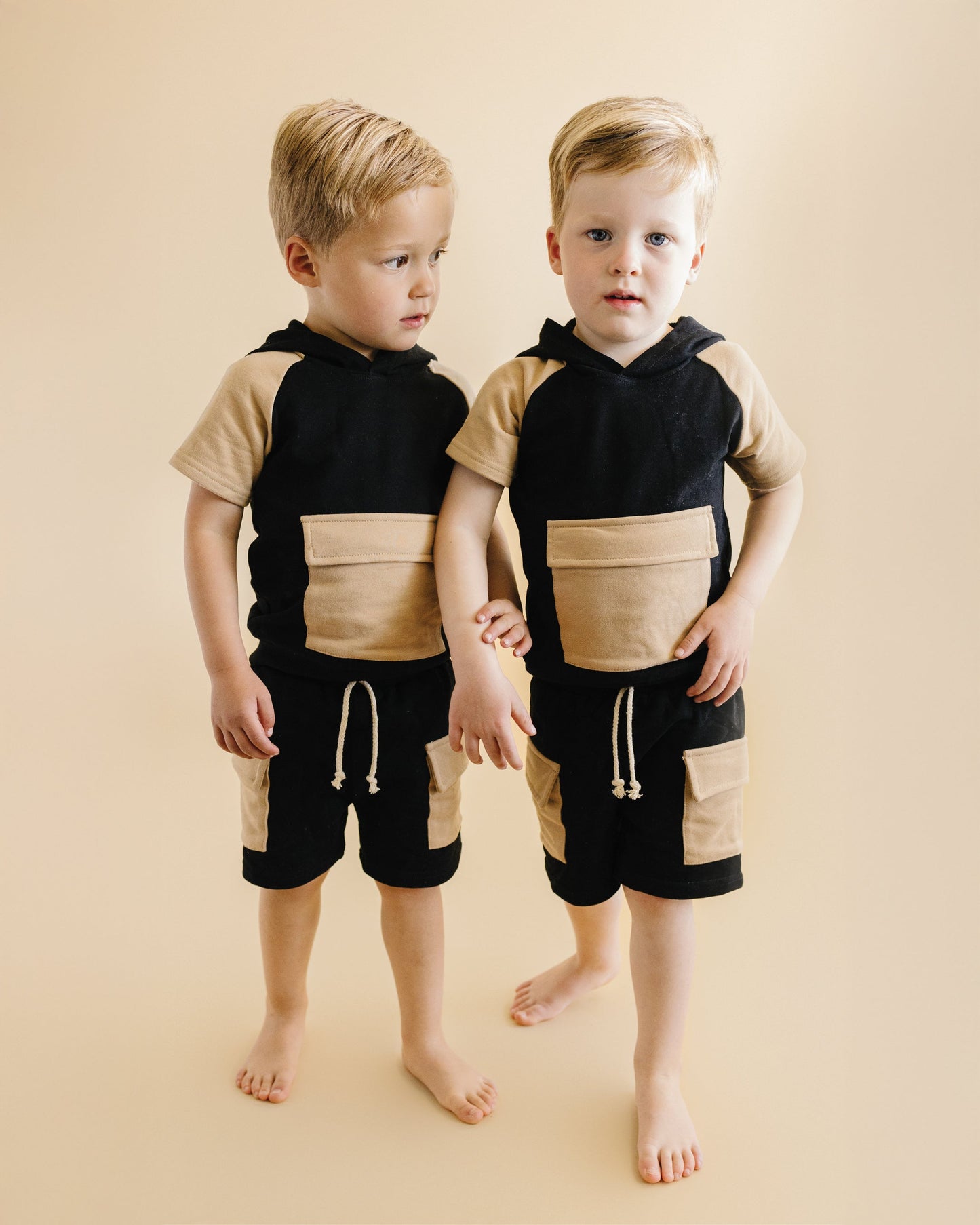 LPK Terry Cargo Shorts Set - Black & Tan