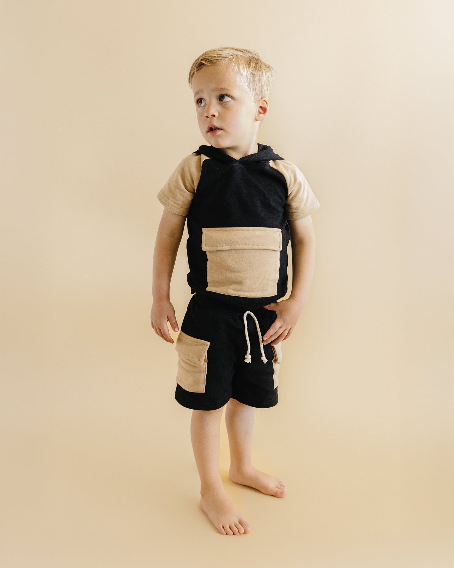 LPK Terry Cargo Shorts Set - Black & Tan