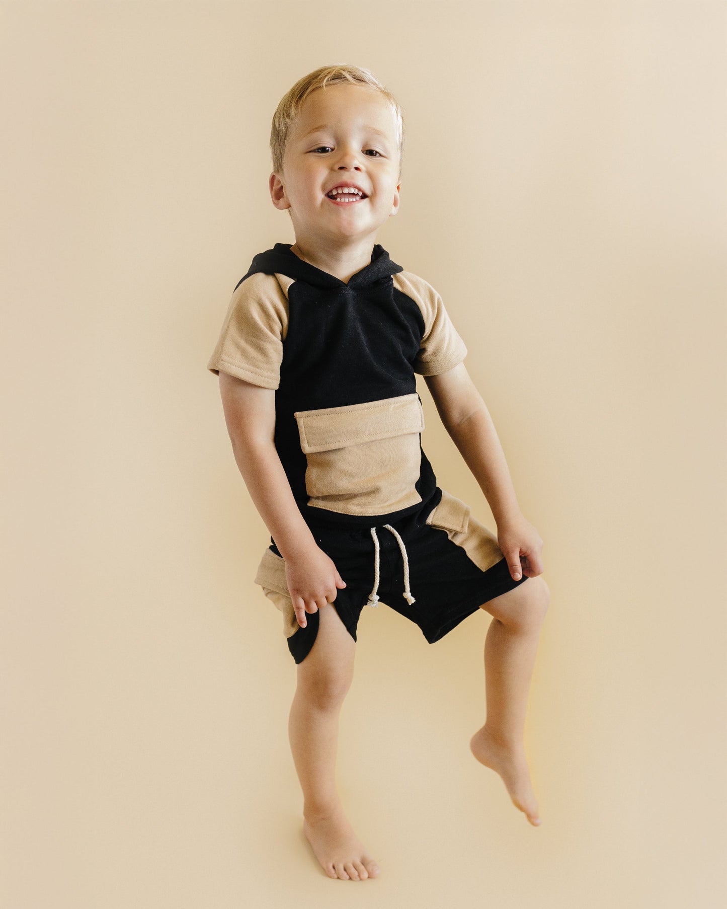 LPK Terry Cargo Shorts Set - Black & Tan