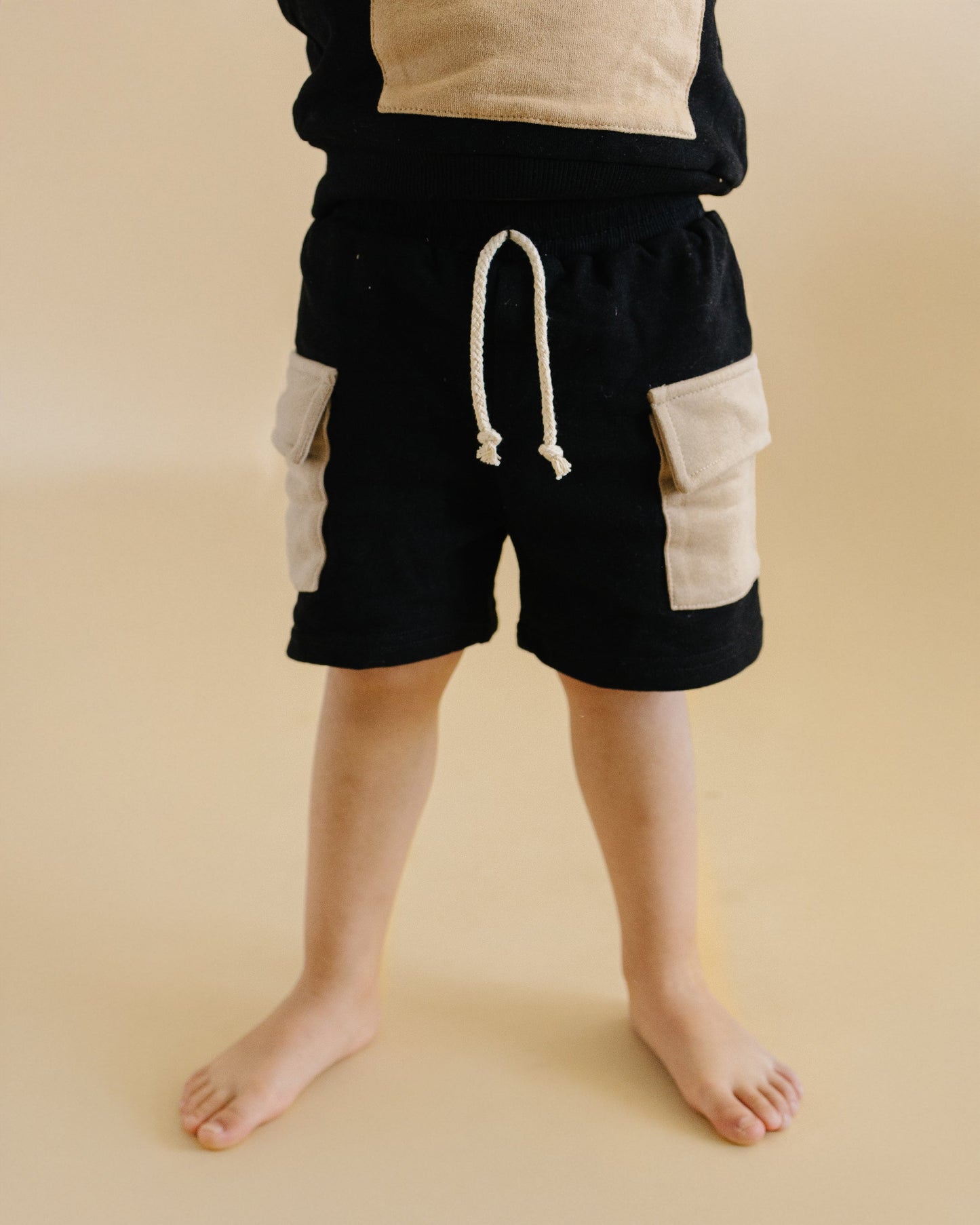 LPK Terry Cargo Shorts Set - Black & Tan