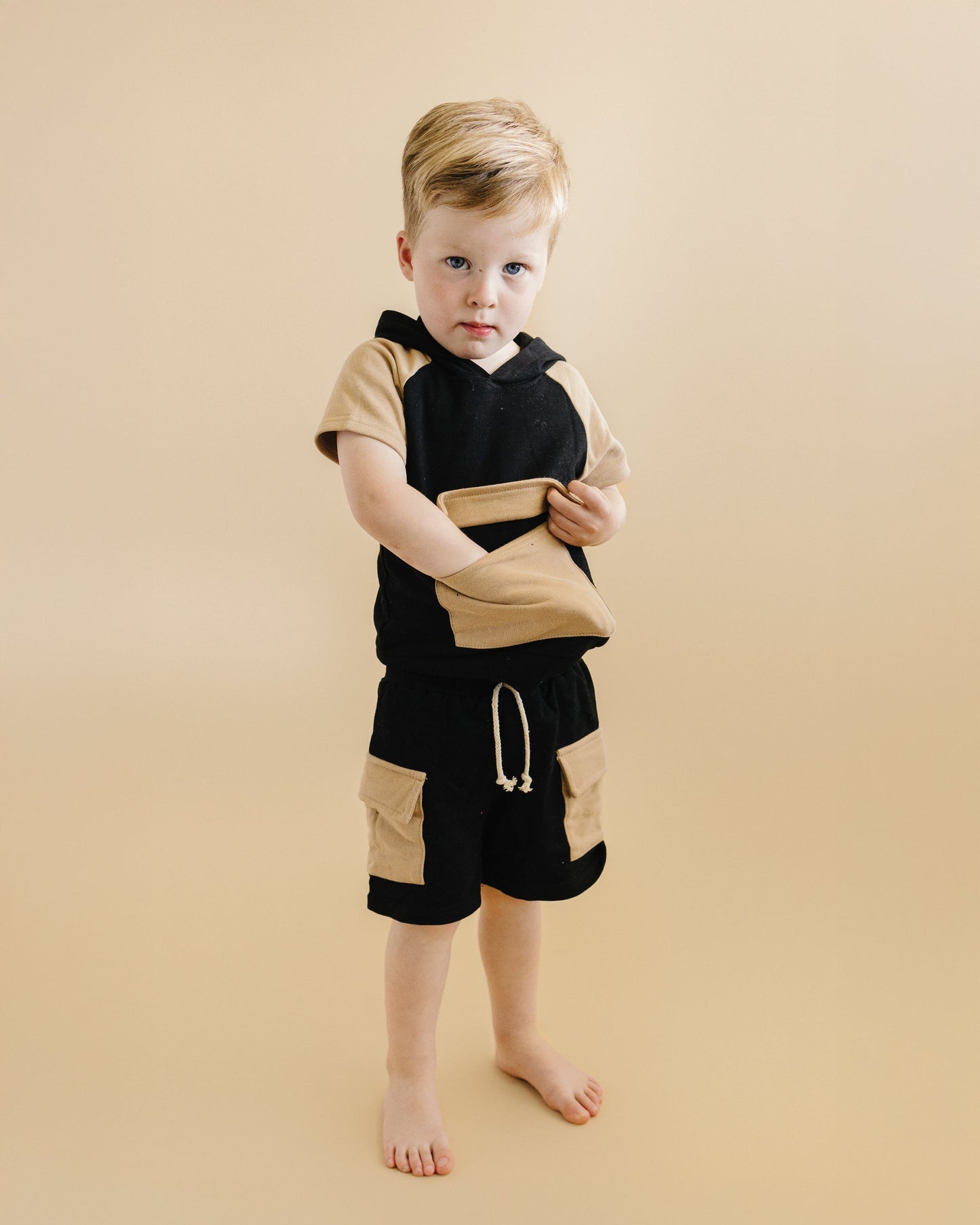 LPK Terry Cargo Shorts Set - Black & Tan