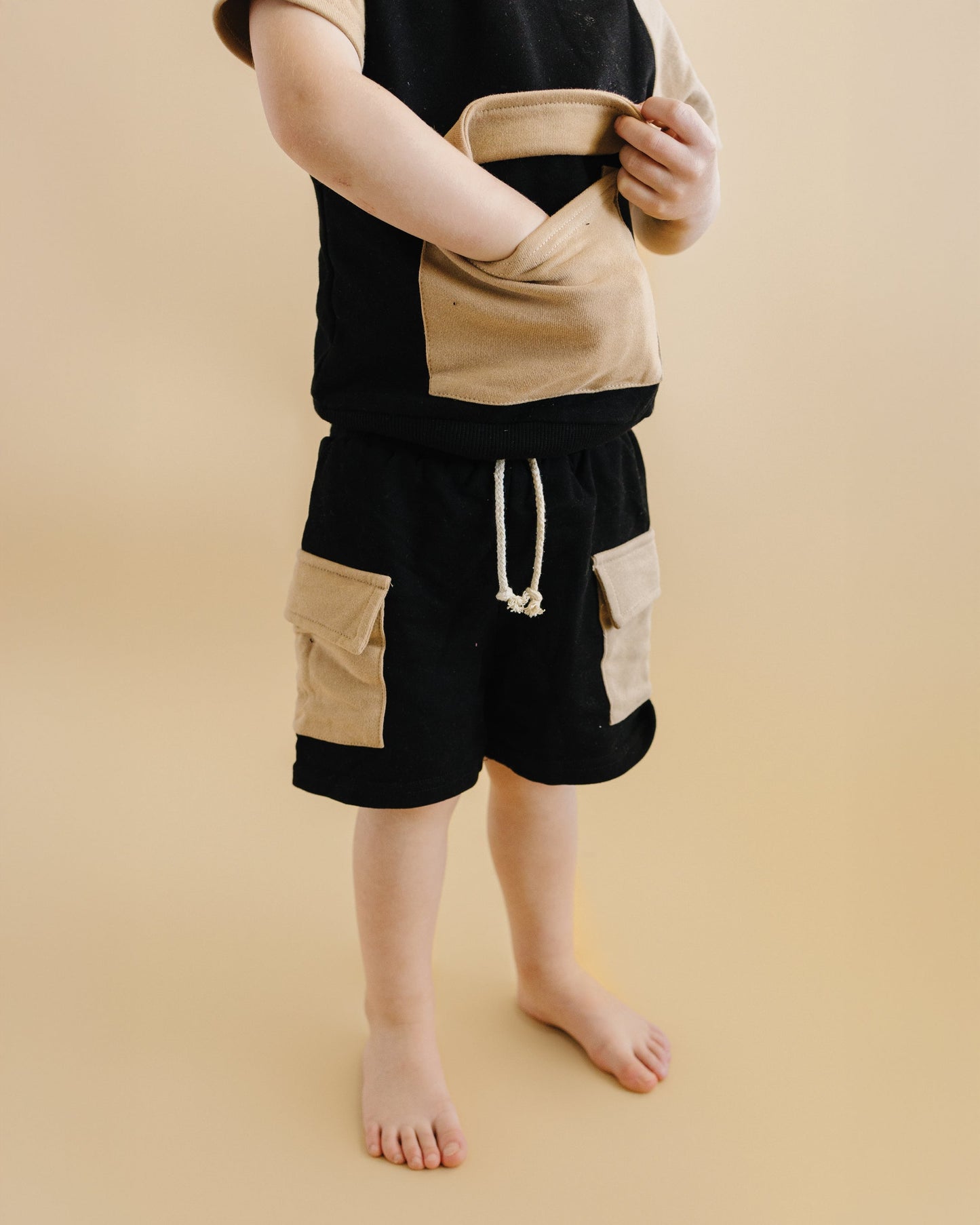 LPK Terry Cargo Shorts Set - Black & Tan