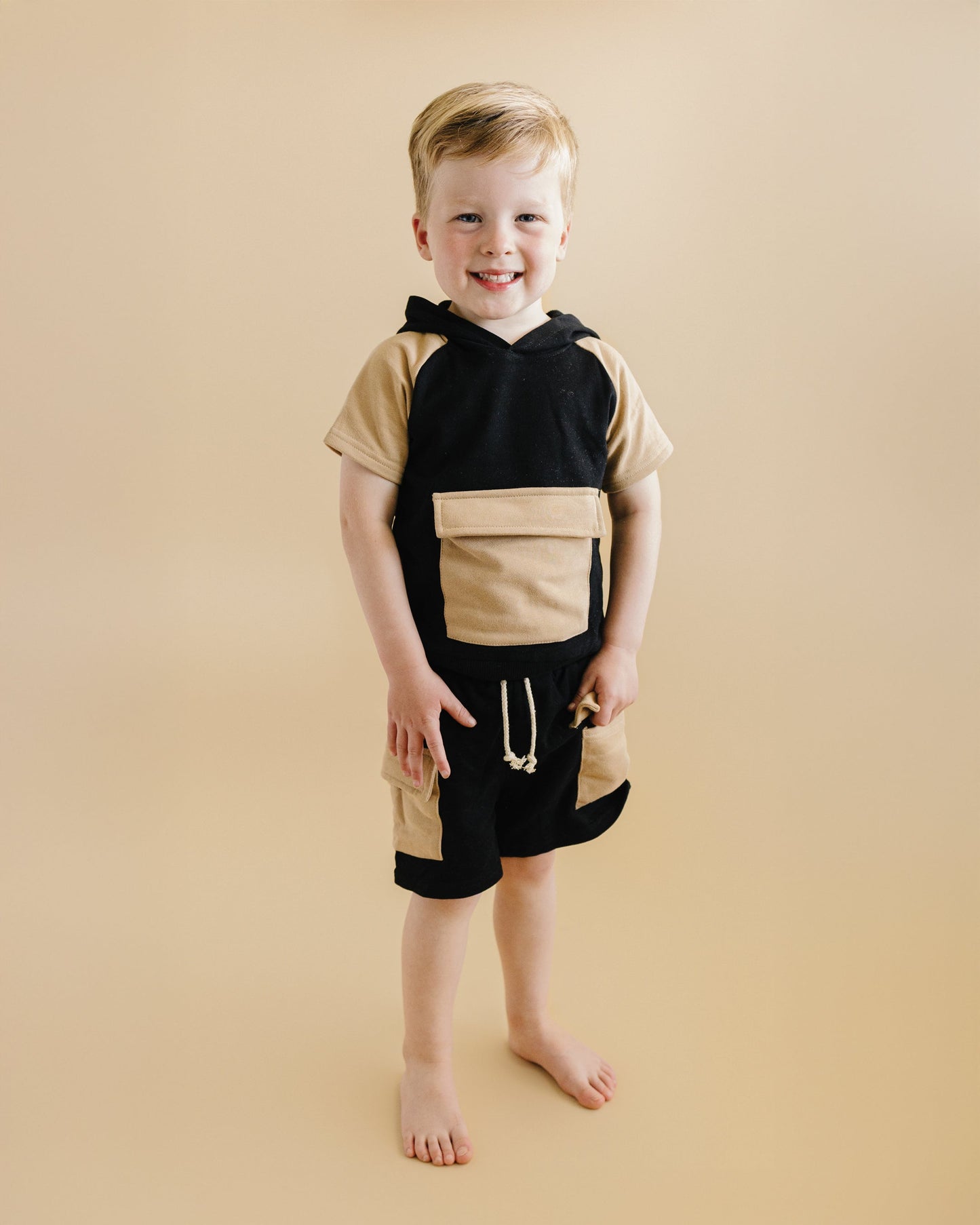 LPK Terry Cargo Shorts Set - Black & Tan