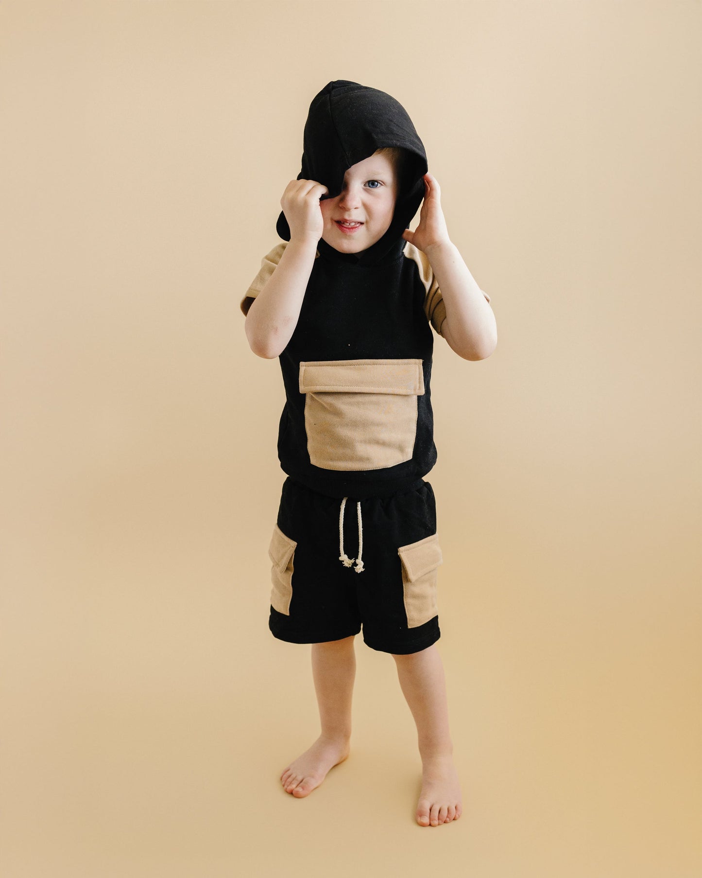 LPK Terry Cargo Shorts Set - Black & Tan