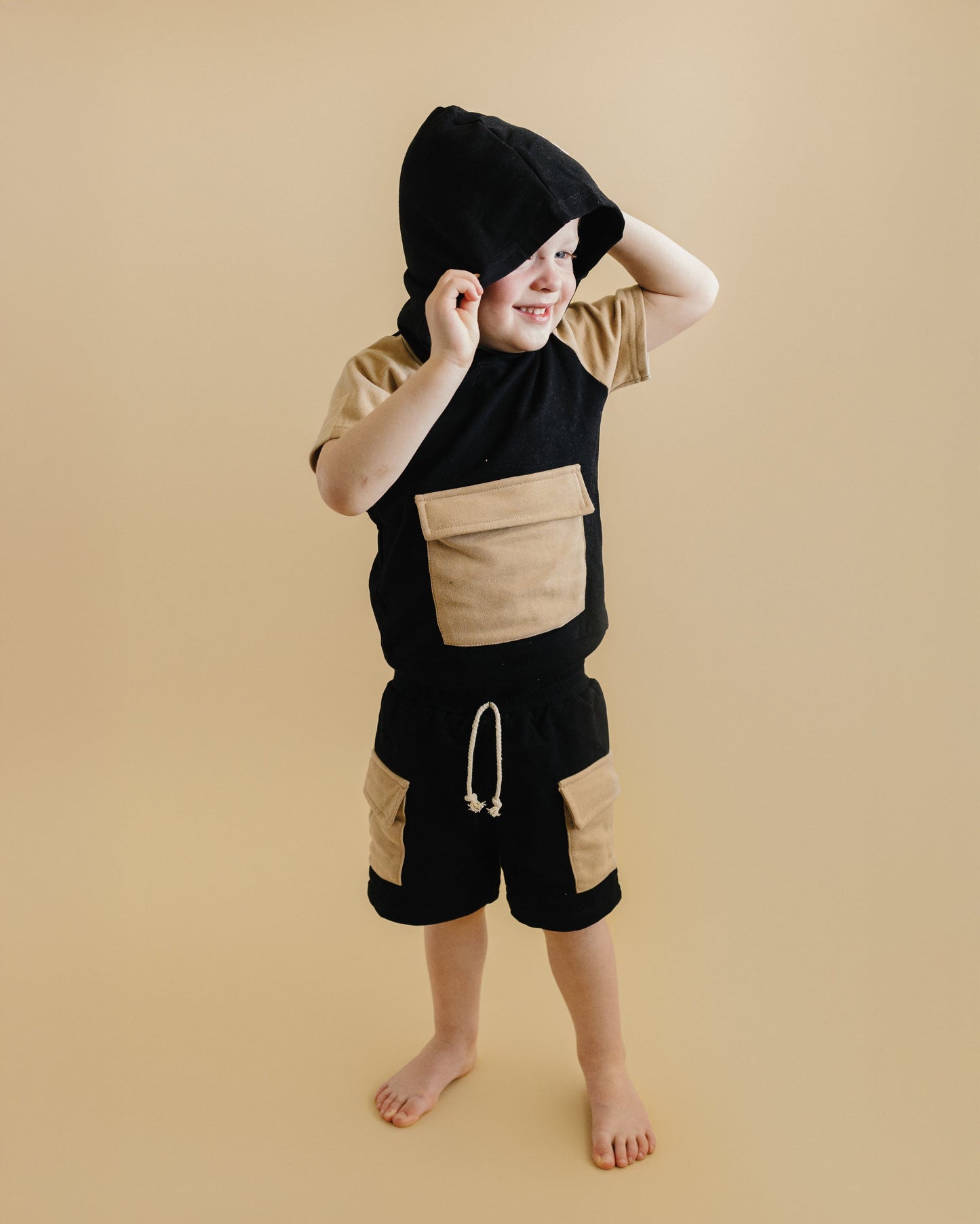 LPK Terry Cargo Shorts Set - Black & Tan