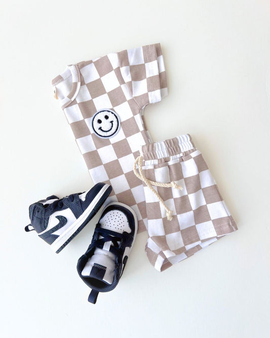 LPK Checkered Shorts Set - Latte