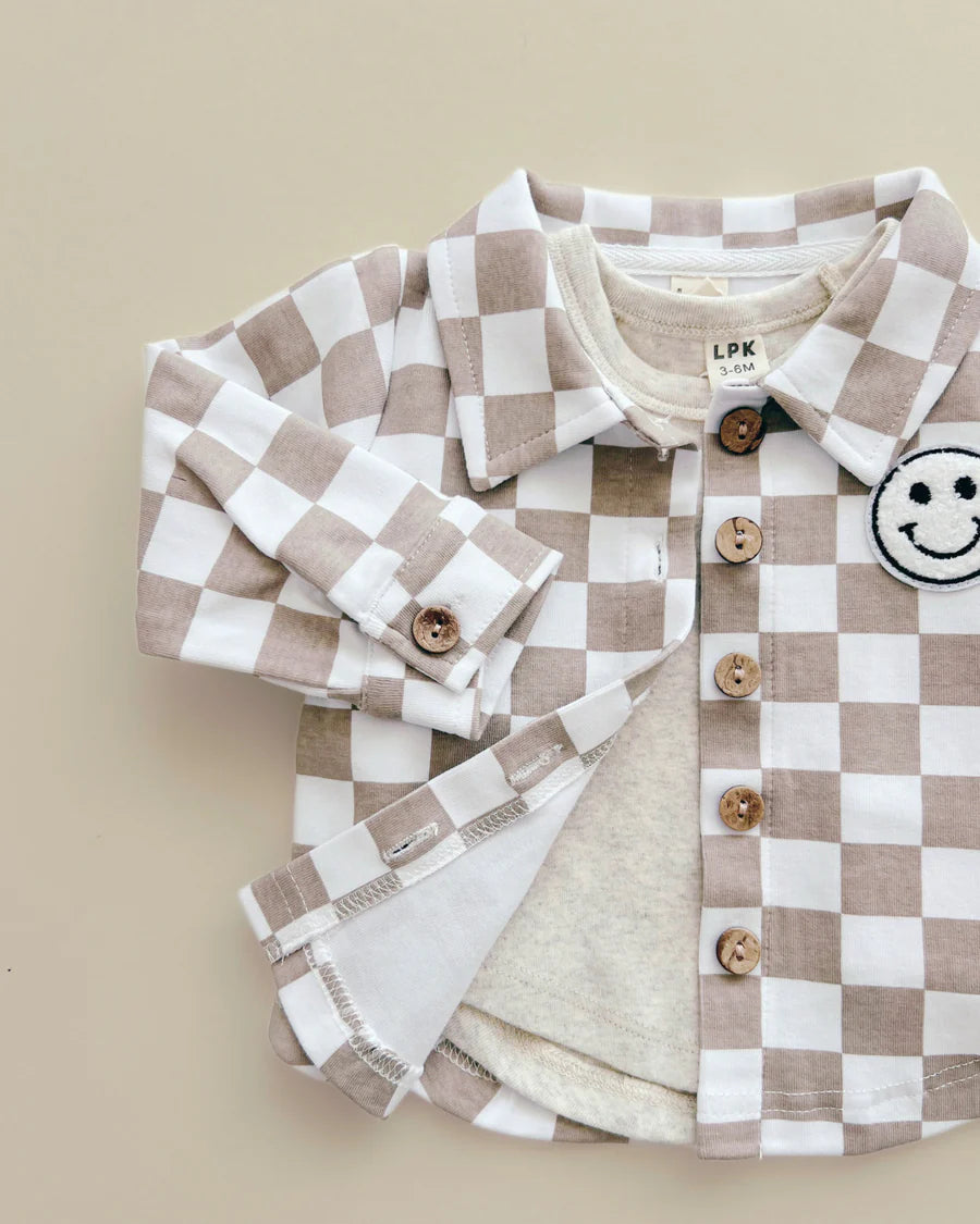 LPK Cotton Shacket - Smiley Checkered Latte