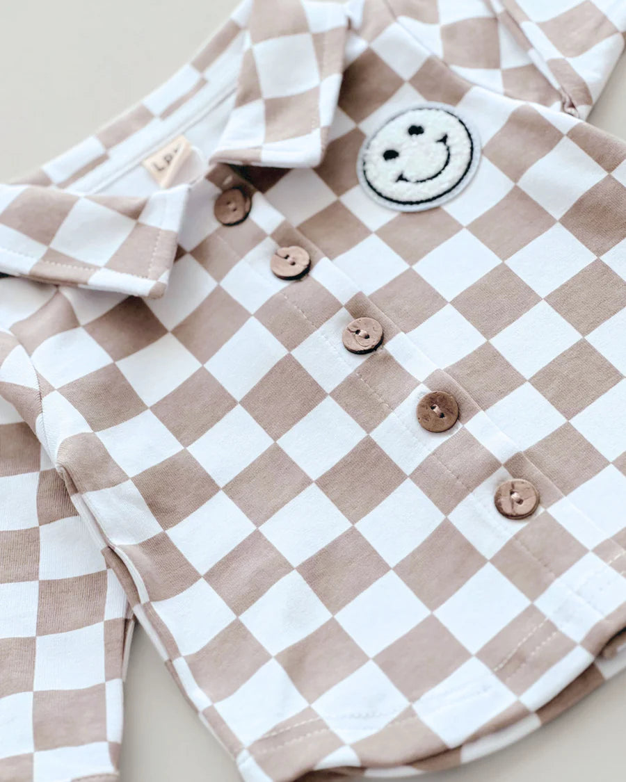 LPK Cotton Shacket - Smiley Checkered Latte