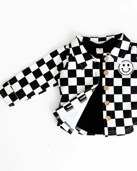 LPK Cotton Shacket - Smiley Checkered Black