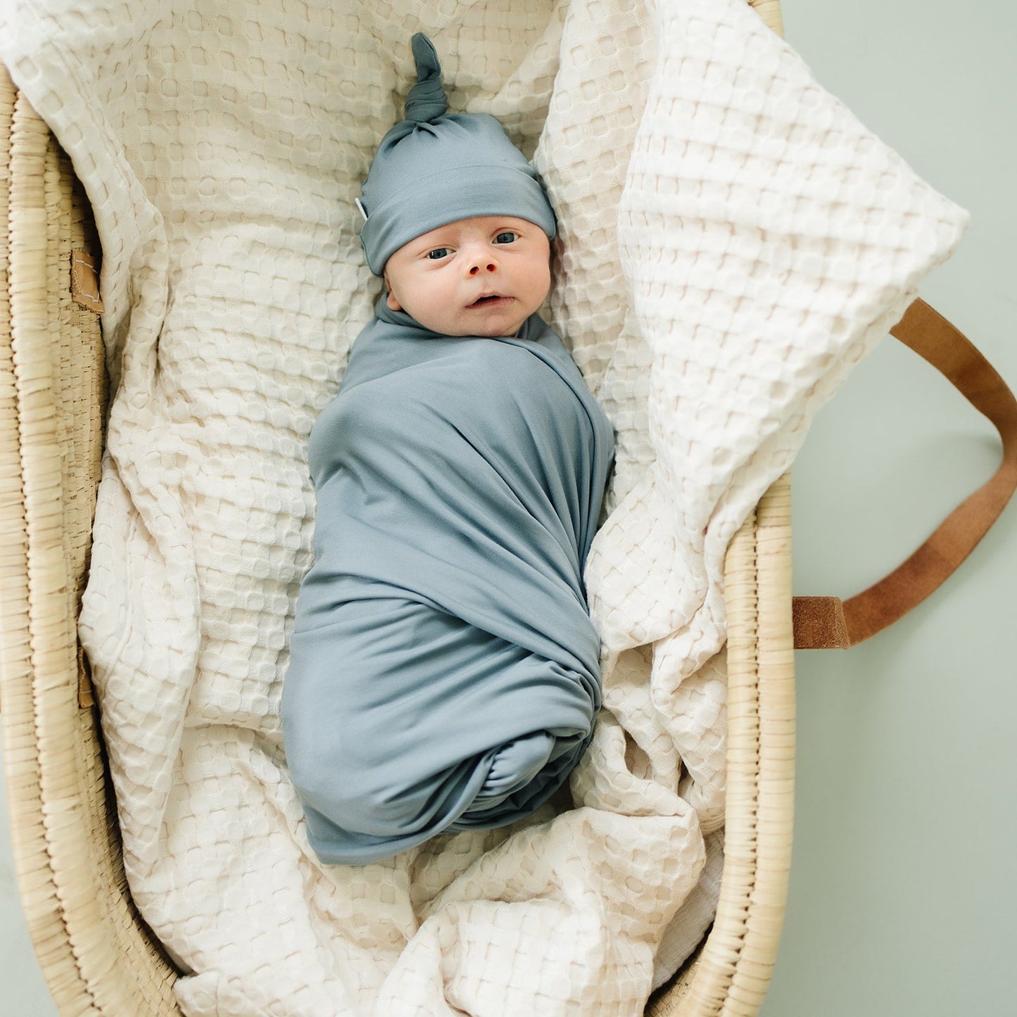 Mebie Baby Swaddle + Hat Or Head Wrap Set - Dusty Blue