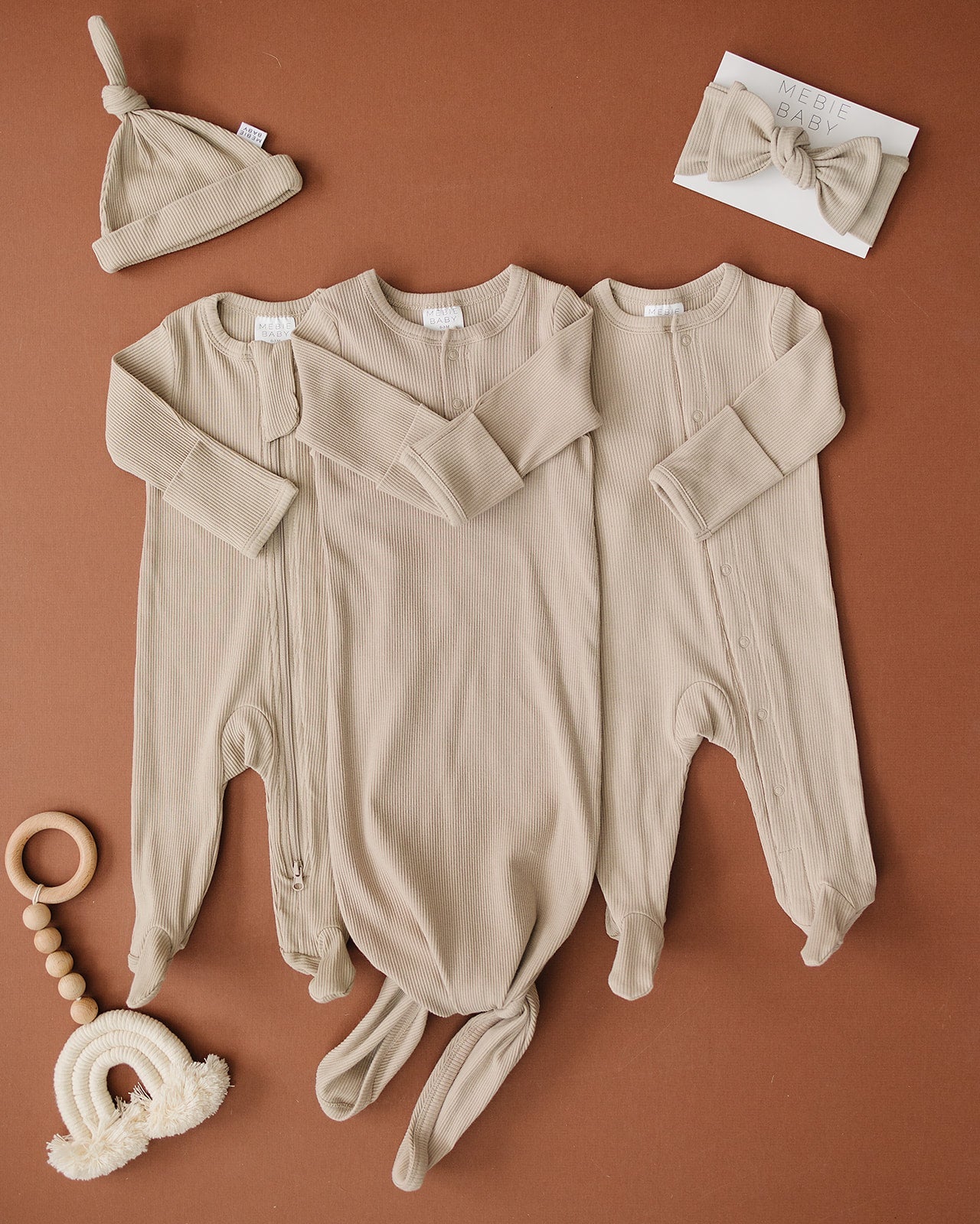 Mebie Baby Ribbed Knot Gown - Oatmeal