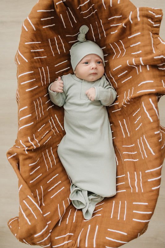 Mebie Baby Ribbed Knot Gown - Sage