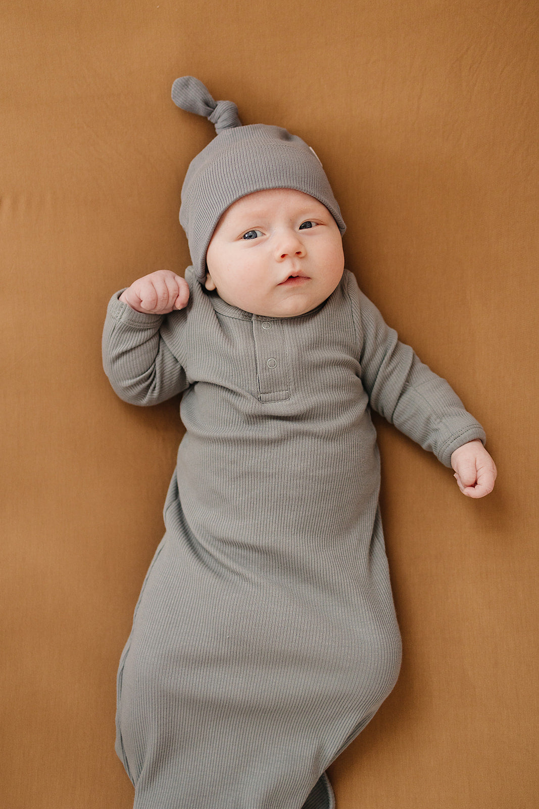 Mebie Baby Organic Ribbed Newborn Knot Hat - Grey