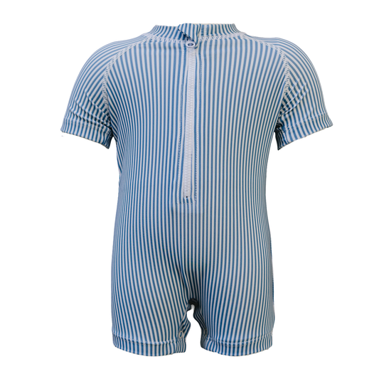 Mebie Baby Blue Stripe Zipper Swimsuit