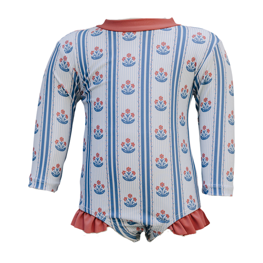 Mebie Baby Block Print Floral One Piece Swimsuit