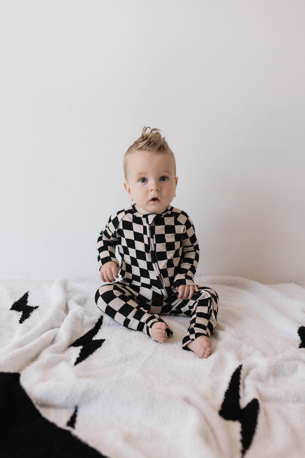 Forever French Bamboo Zip Pajamas - Black Checkerboard