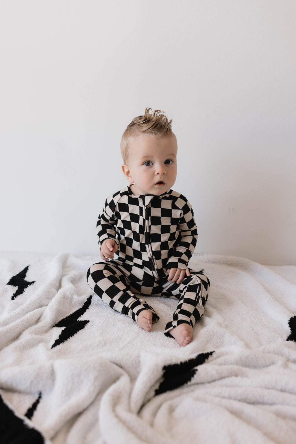 Forever French Bamboo Zip Pajamas - Black Checkerboard