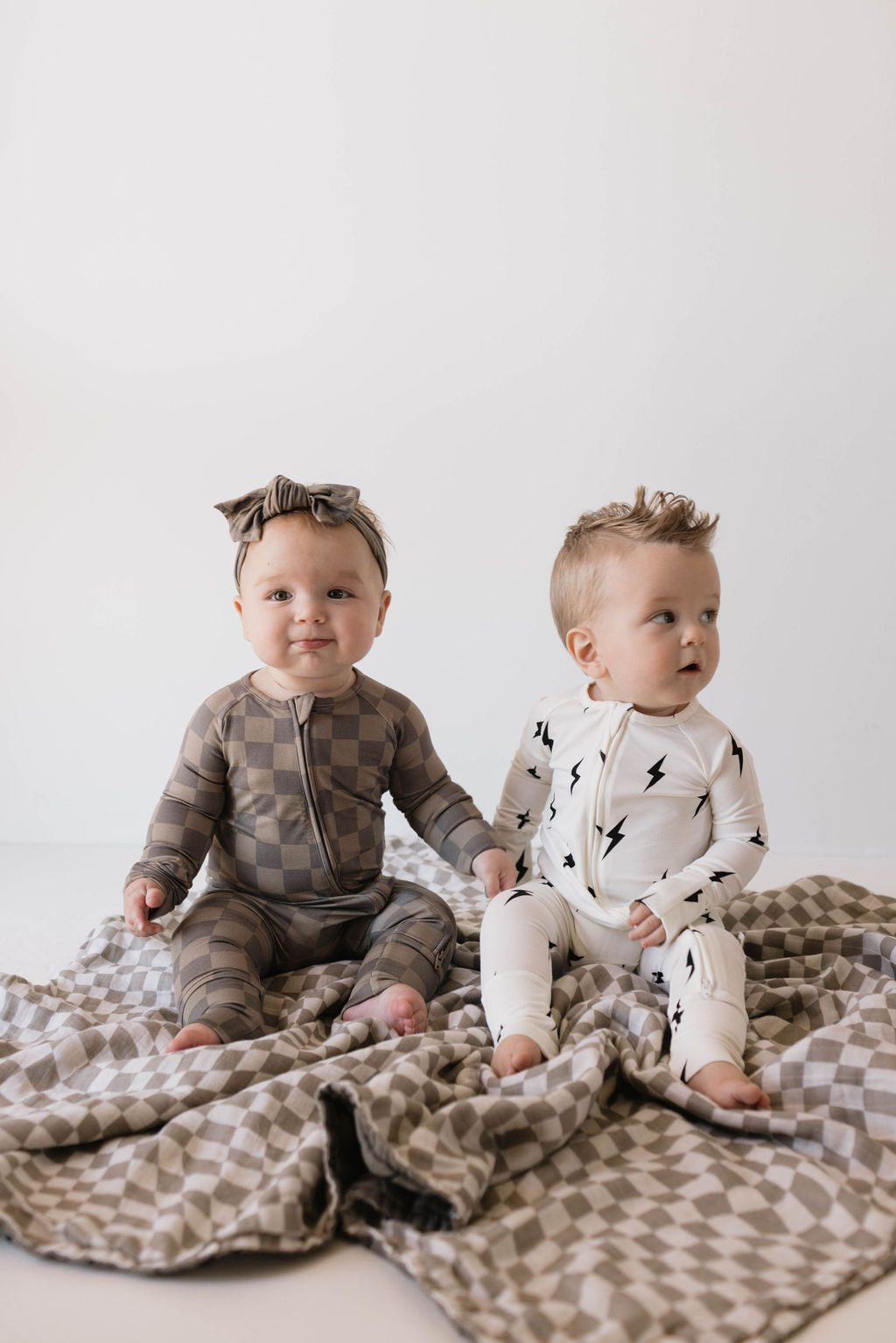 Forever French Bamboo Zip Pajamas - White & Black Lightning Bolt