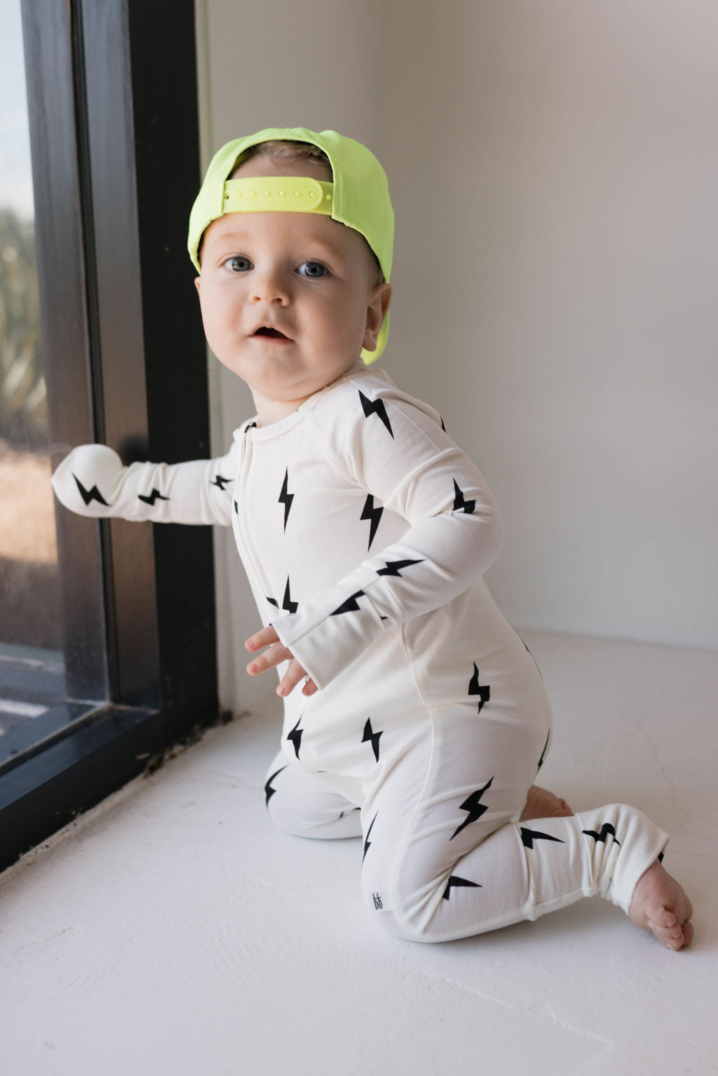Forever French Bamboo Zip Pajamas - White & Black Lightning Bolt