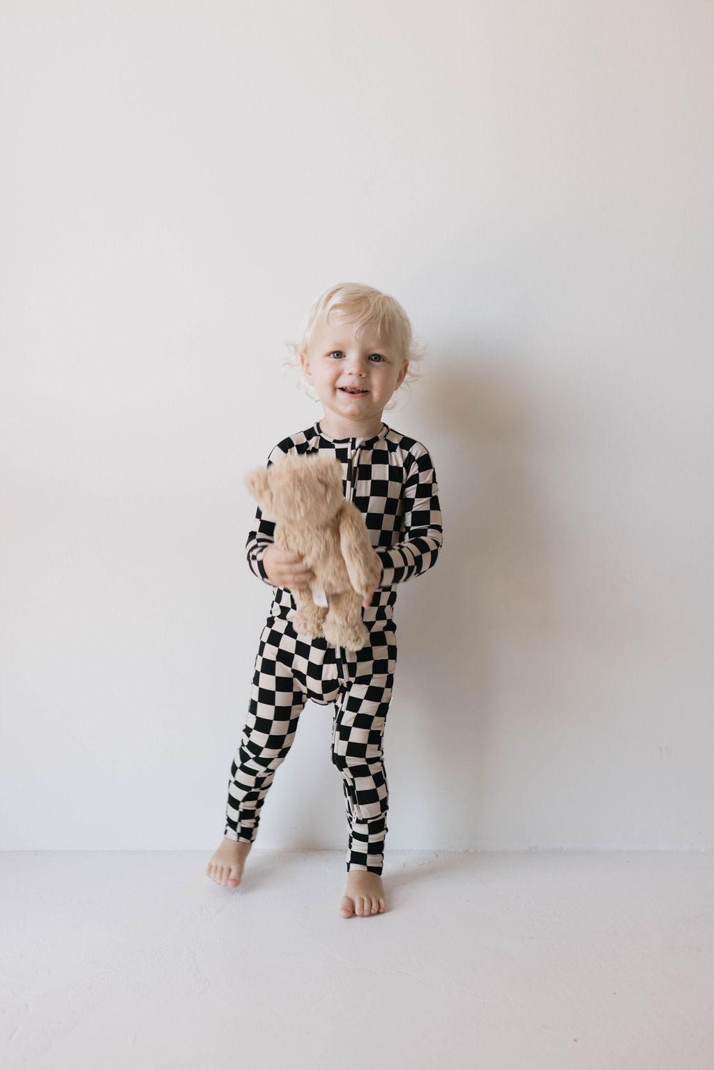 Forever French Bamboo Zip Pajamas - Black Checkerboard