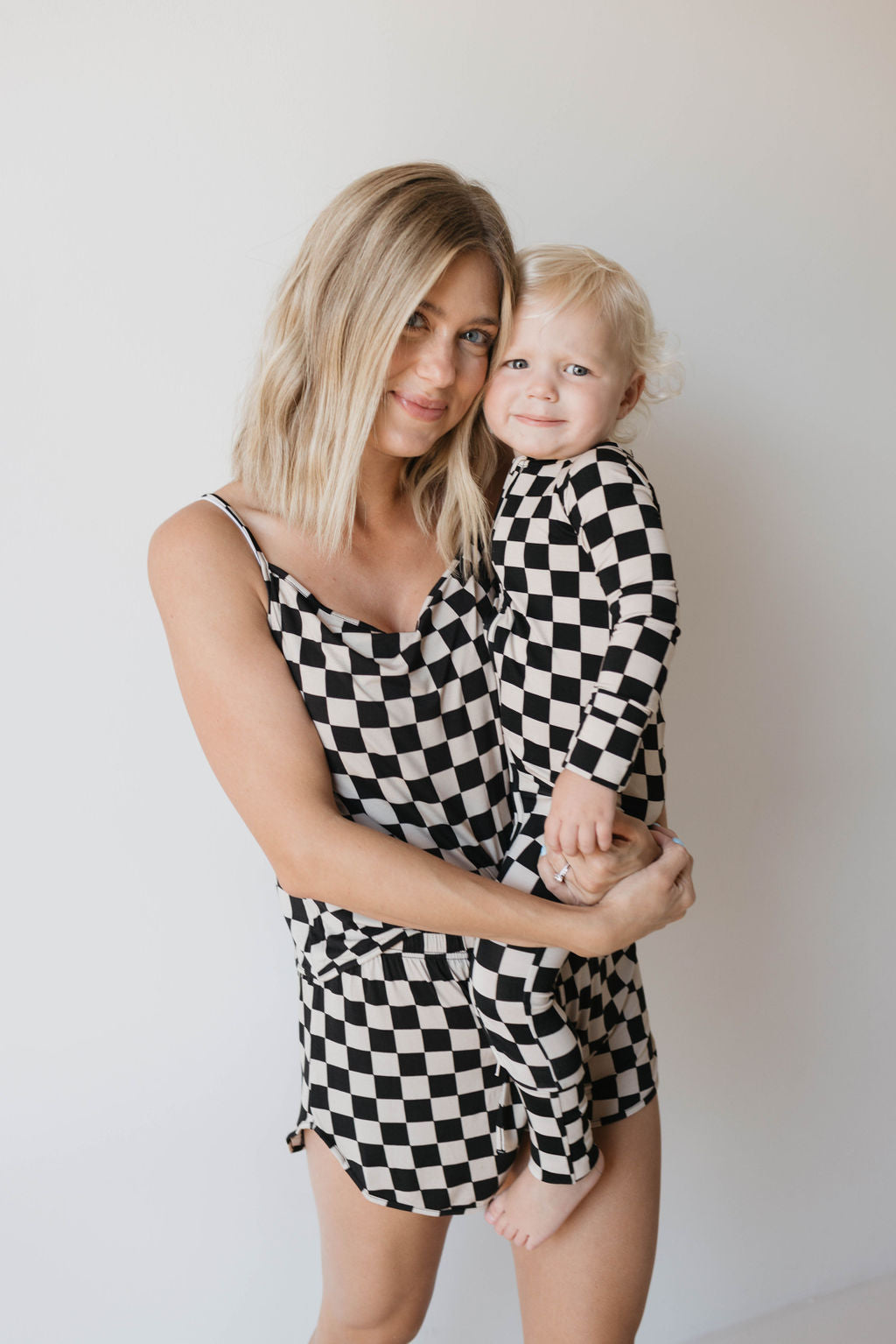 Forever French Bamboo Zip Pajamas - Black Checkerboard