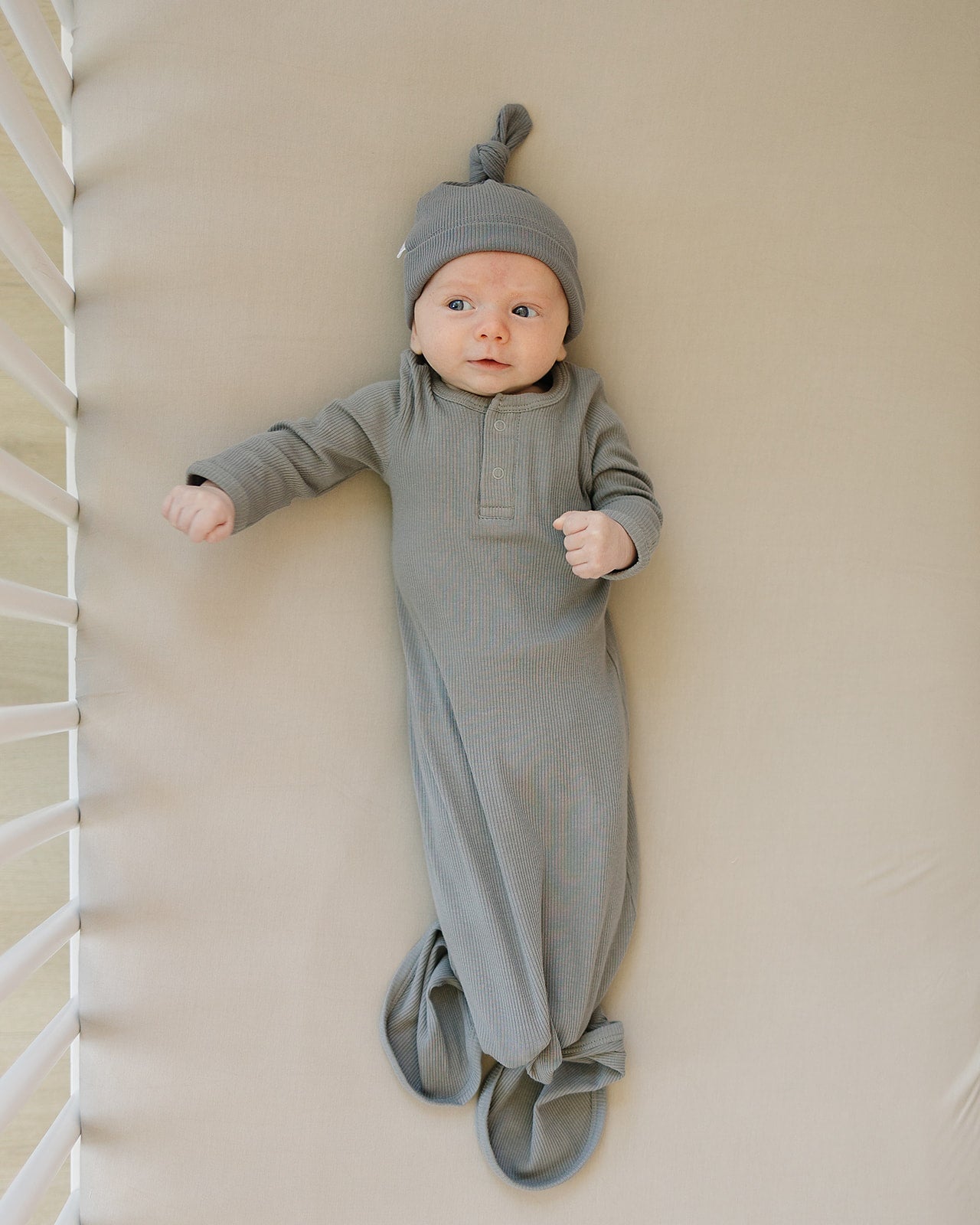 Mebie Baby Organic Cotton Ribbed Knot Gown - Grey