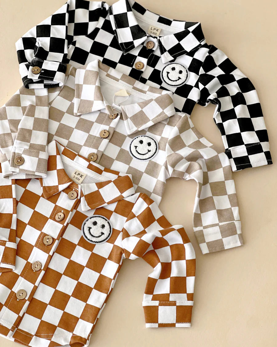 LPK Cotton Shacket - Smiley Checkered Copper